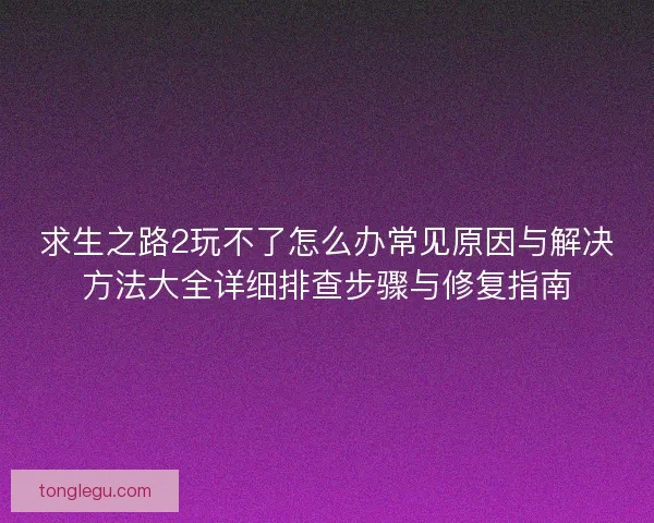 求生之路2玩不了怎么办常见原因与解决方法大全详细排查步骤与修复指南